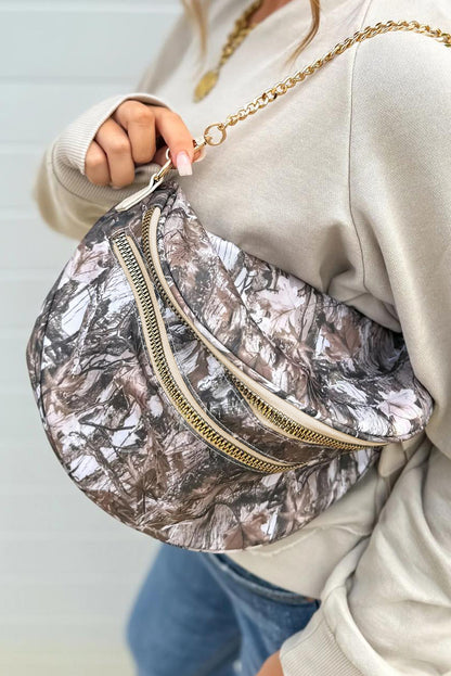 Green Camouflage Print Double Zipper Crossbody Bag