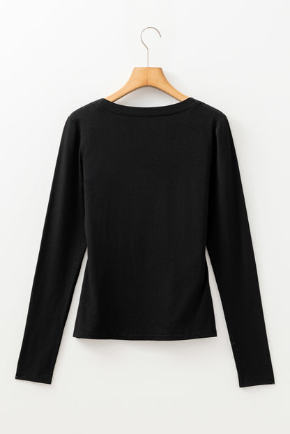 Laurel Green Solid Color Long Sleeve Slim Fit Top
