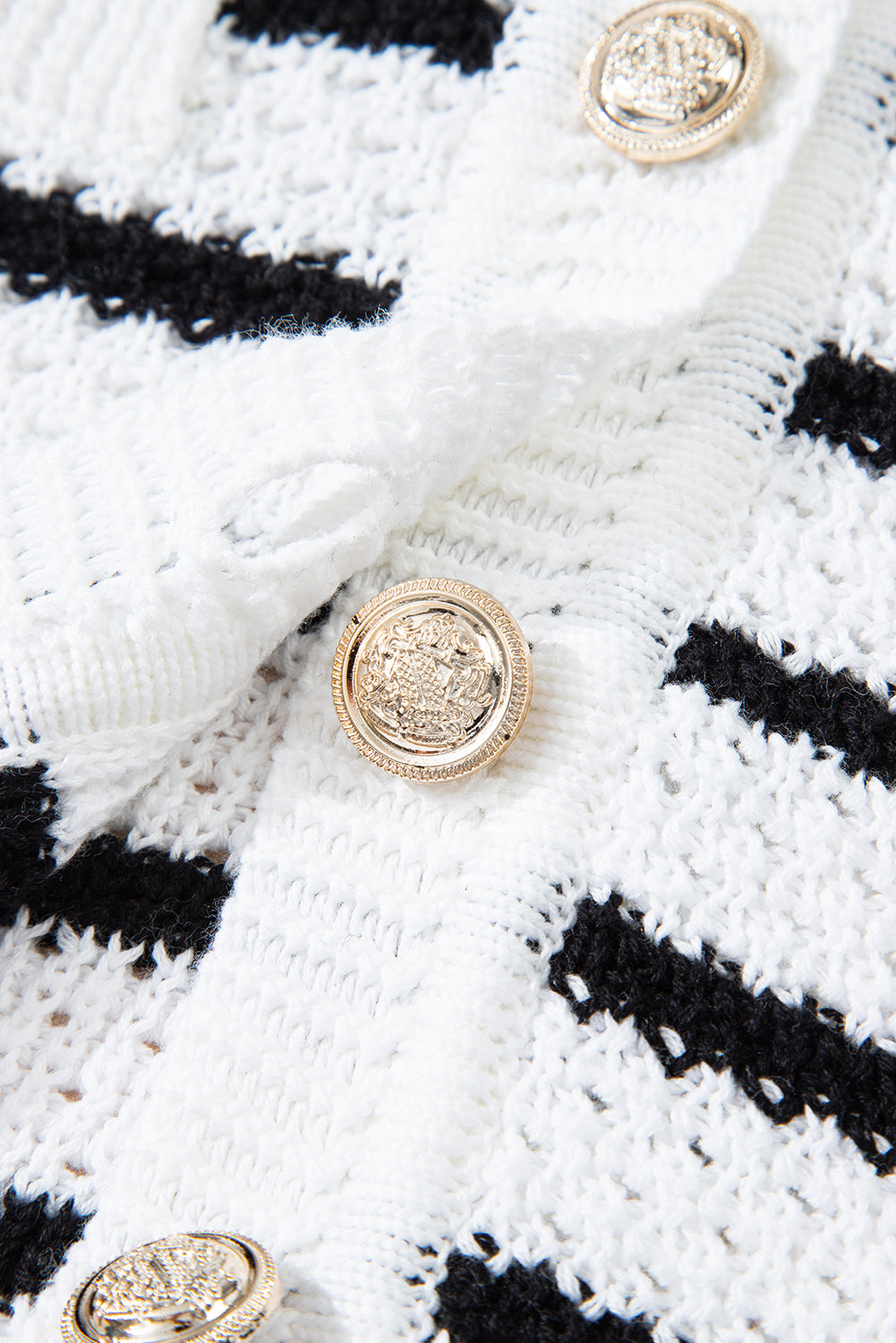 Black Striped V Neck Button Knit Vest