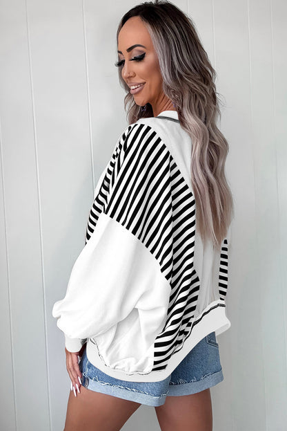 Green Striped Colorblock Patchwork Oversized Sweatshirt