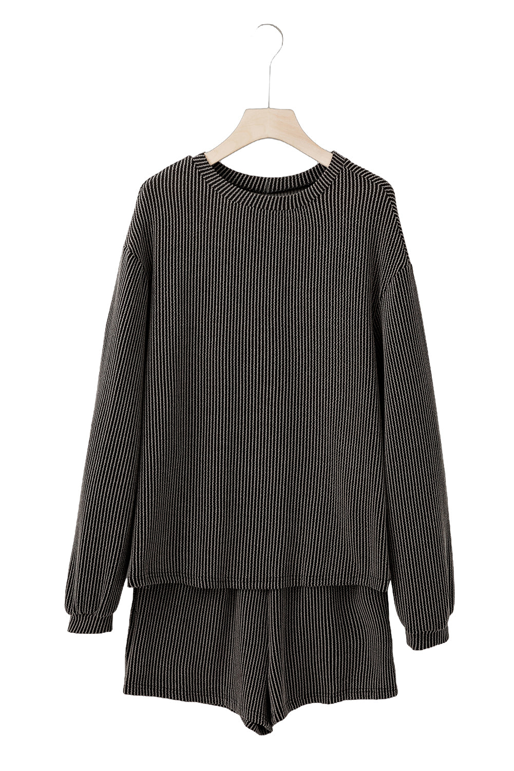 Parchment Corded Long Sleeve Top and High Waist Shorts Set