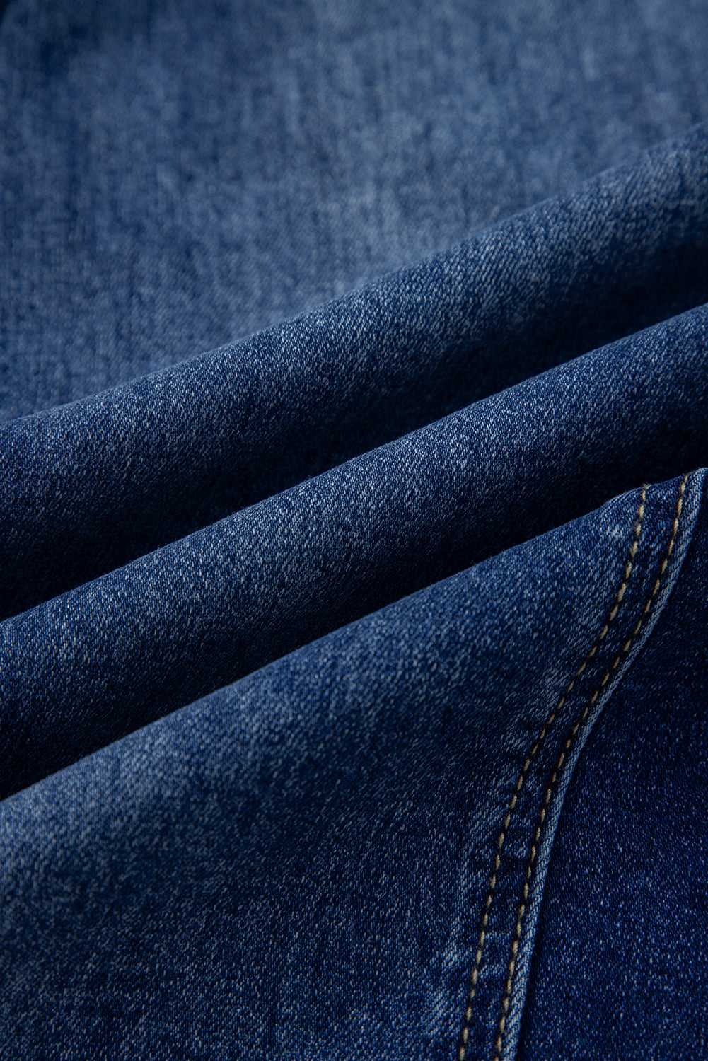 Prussian Blue Drawstring Seam Detail Raw Hem Wide Leg Jeans
