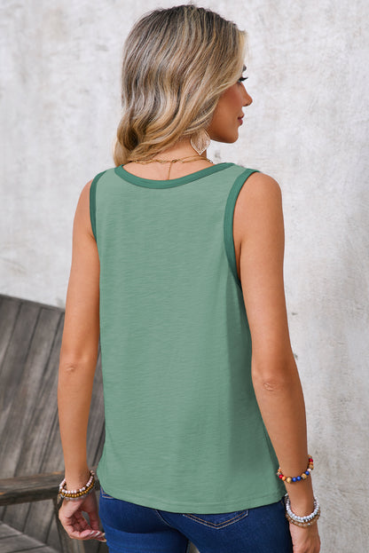 Tan Contrast Trim Round Neck Tank Top