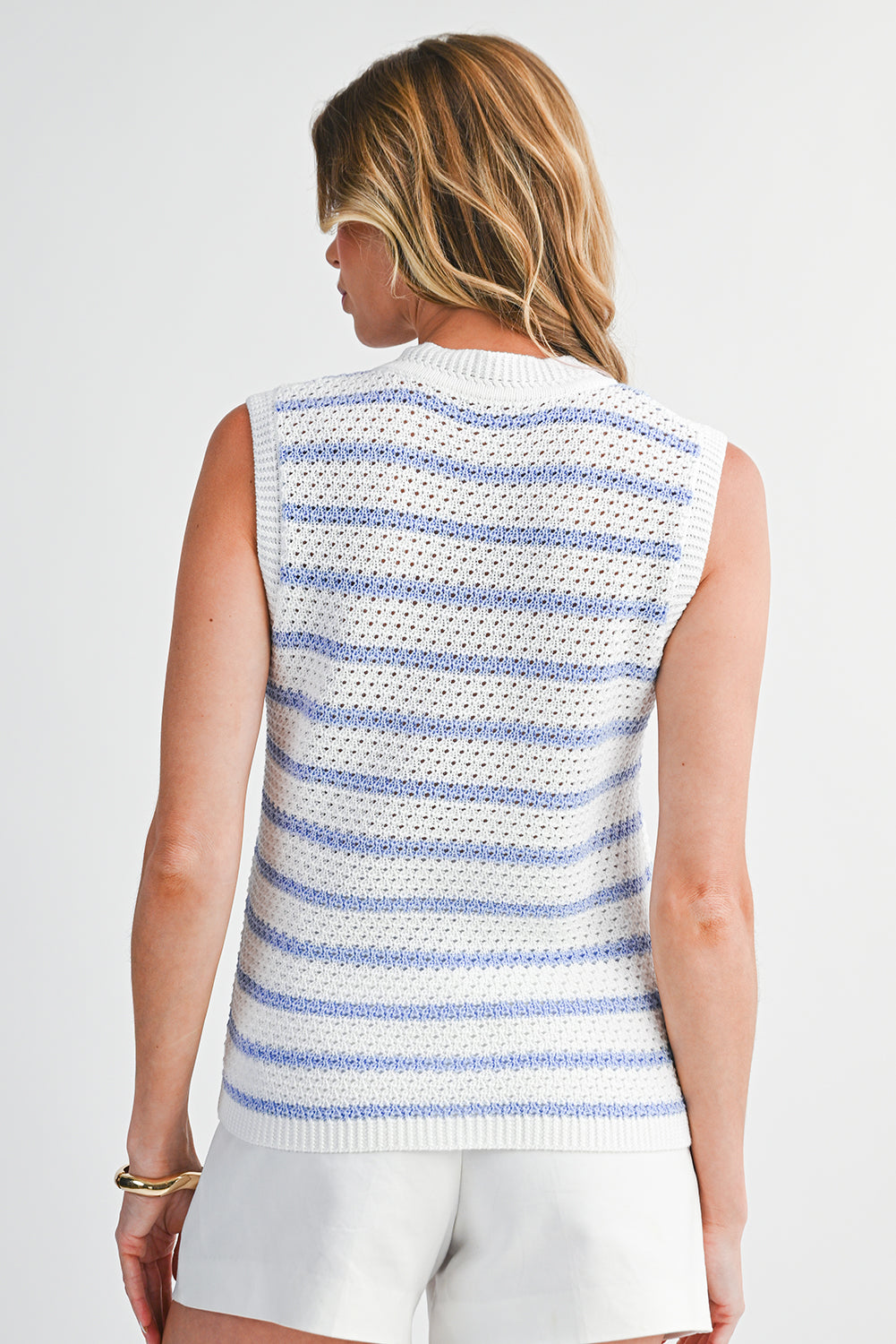 Black Striped V Neck Button Knit Vest