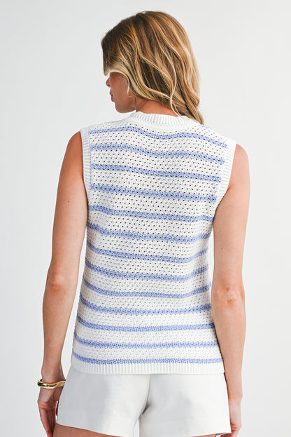 Black Striped V Neck Button Knit Vest