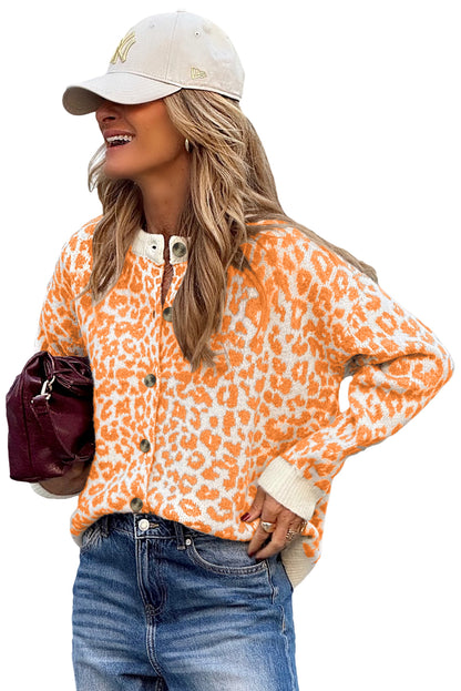 Khaki Leopard Drop Shoulder Knitted Cardigan