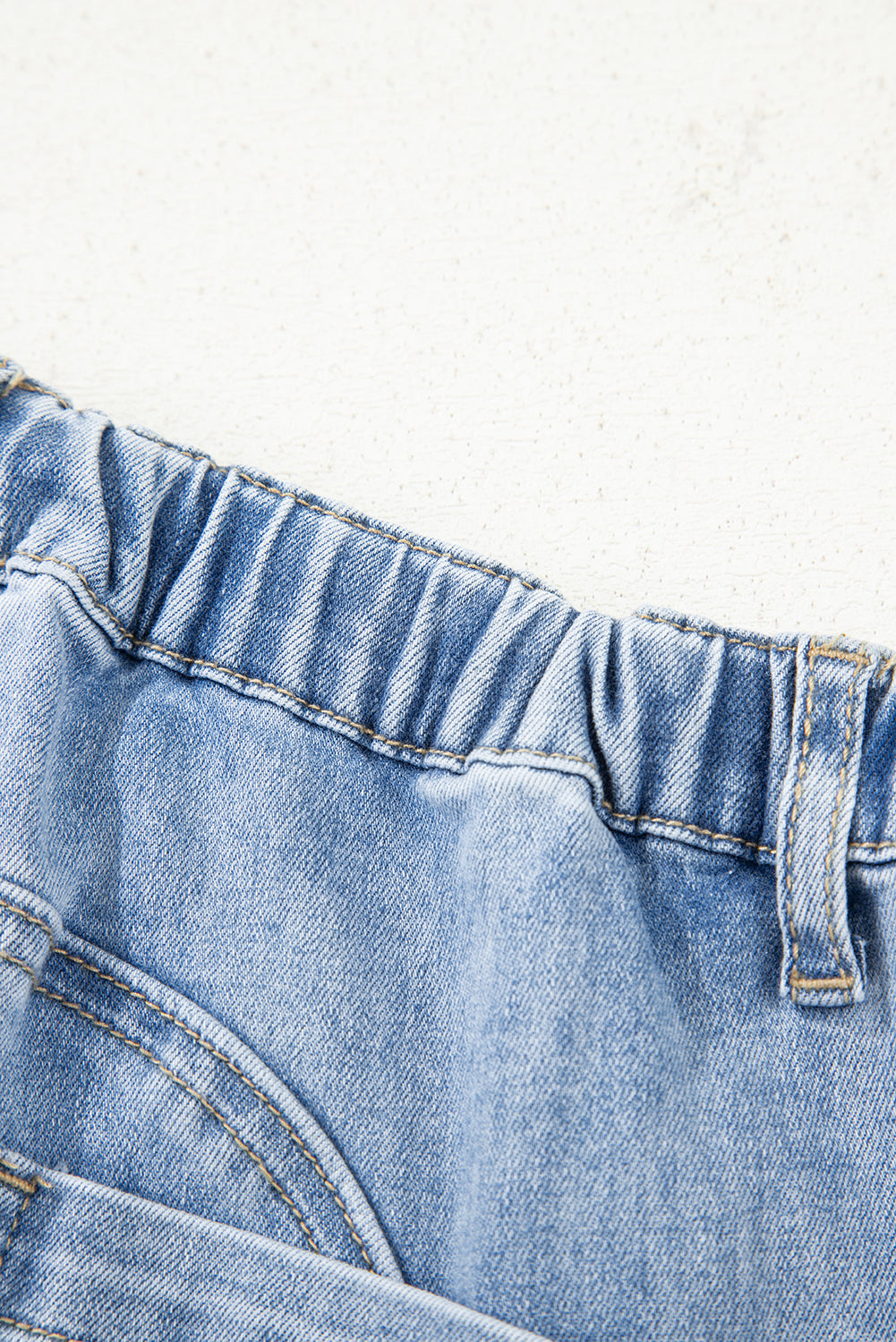 Prussian Blue Drawstring Seam Detail Raw Hem Wide Leg Jeans