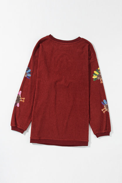 Smoke Gray Turkey Patch Application Graphic Corded Baggy Sweatshirt