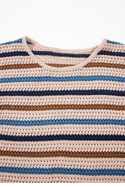 Multicolour Striped Knitted Drop Shoulder Crew Neck Sweater