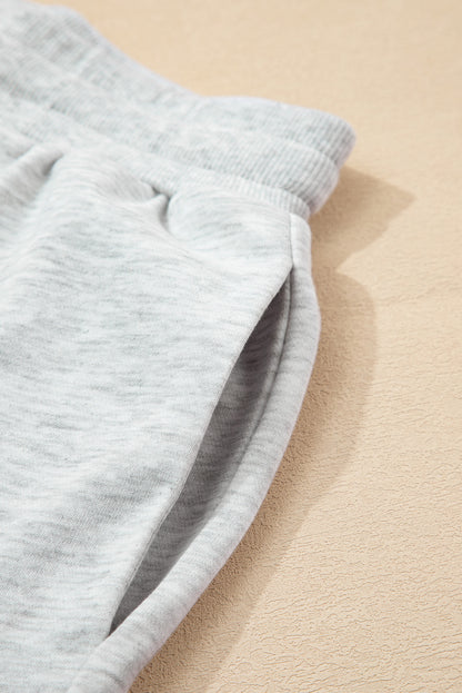 Light Grey Colorblock Raw Hem Pullover and Shorts Set