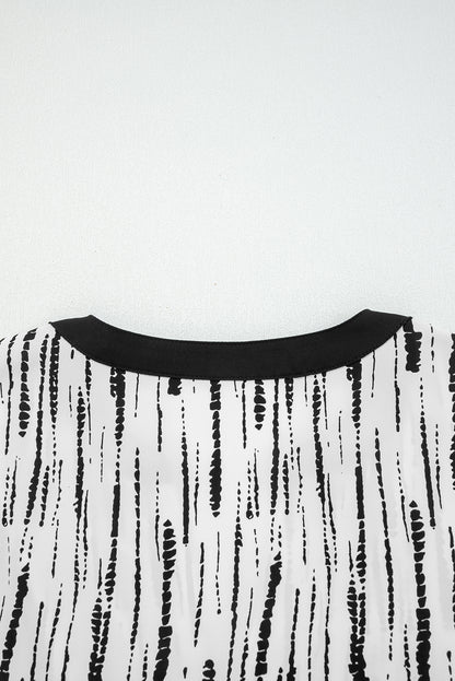White Abstract Print V-neck Long-sleeve Blouse
