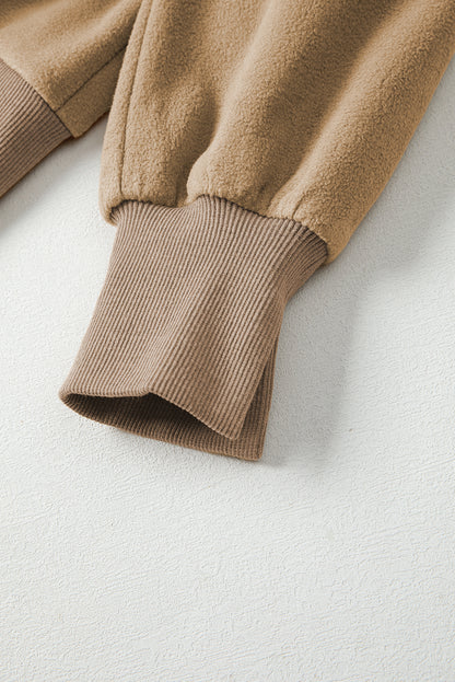 Dark Khaki Fuzzy Sherpa Splicing Pullover Sweatshirt