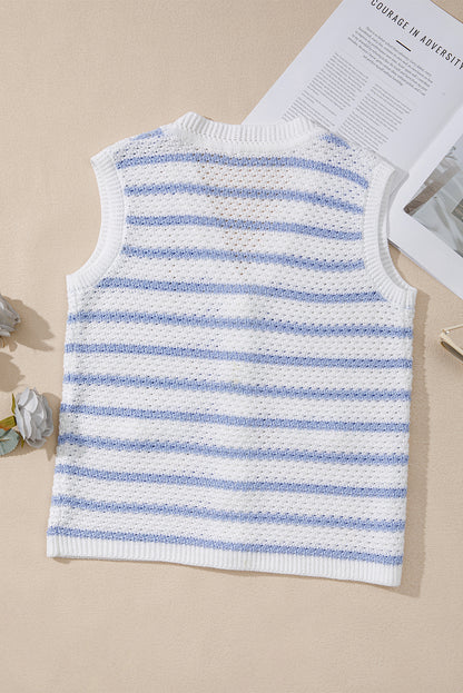 Black Striped V Neck Button Knit Vest
