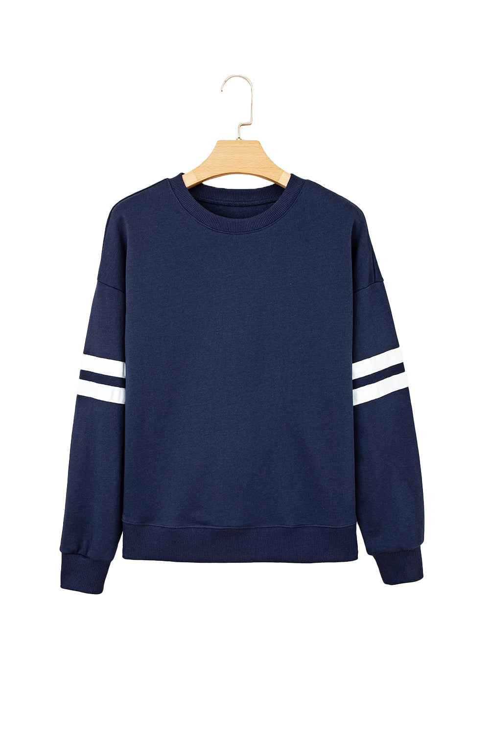 Coffee Preppy Striped Sleeve Loose Sweatshirt