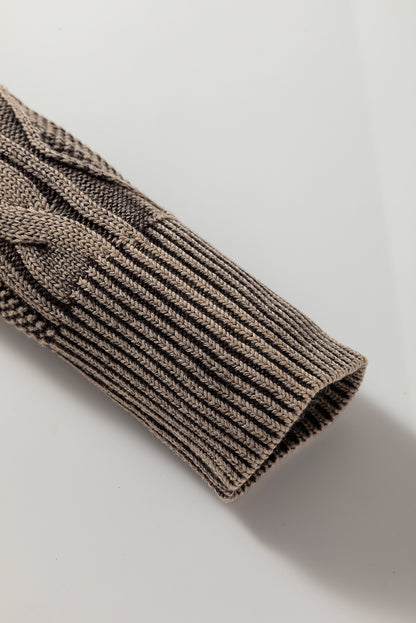 Dark Brown Cable Knit Raglan Sleeve Casual Sweater