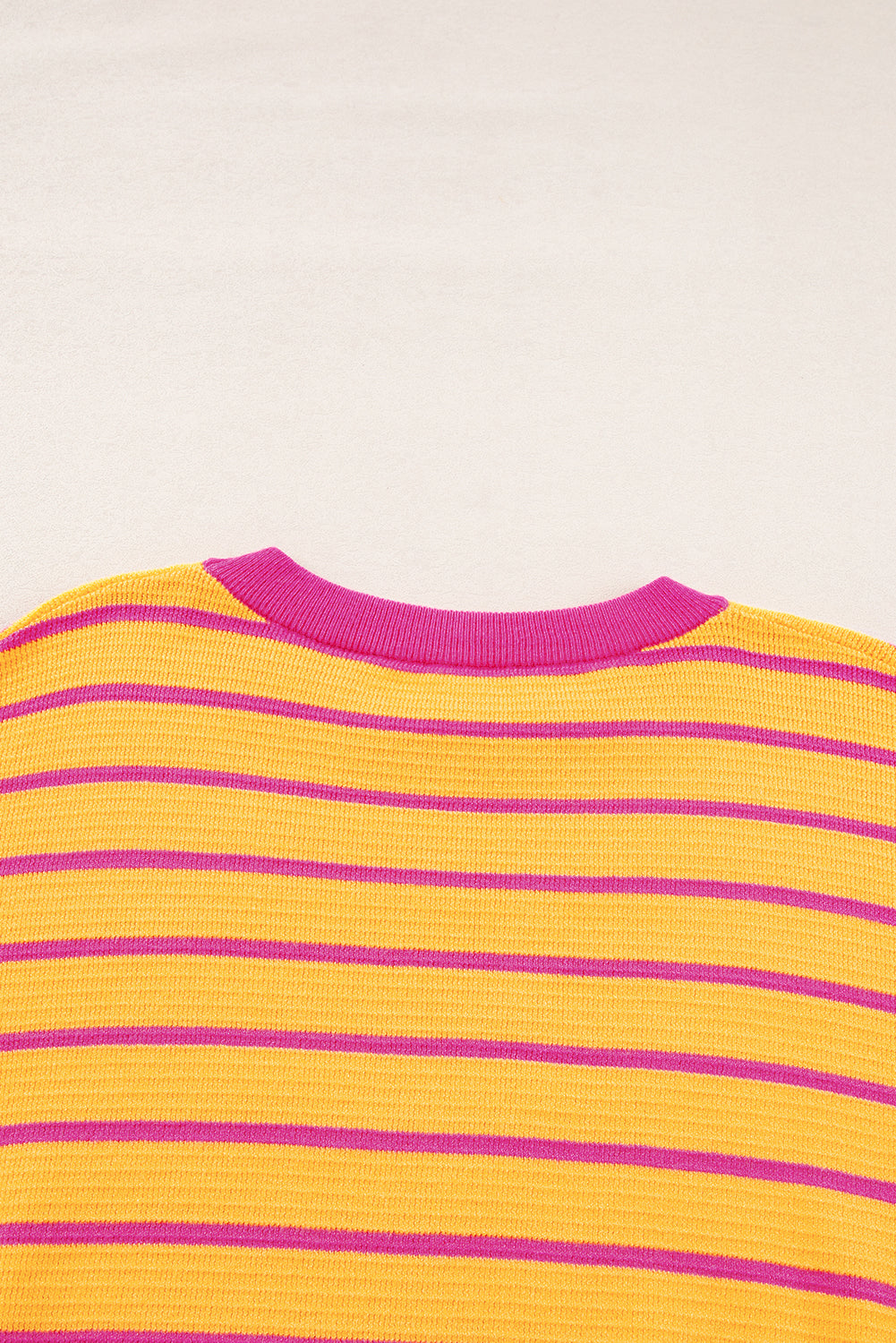 Pink Stripe Round Neck Drop Shoulder Loose Sweater