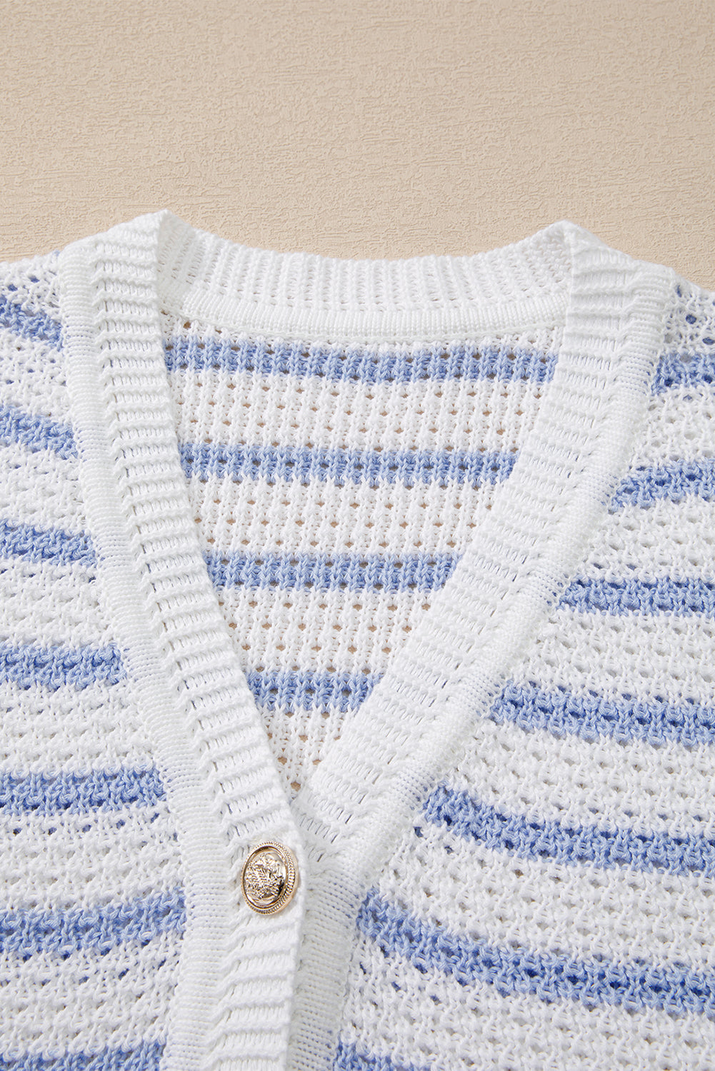 Black Striped V Neck Button Knit Vest