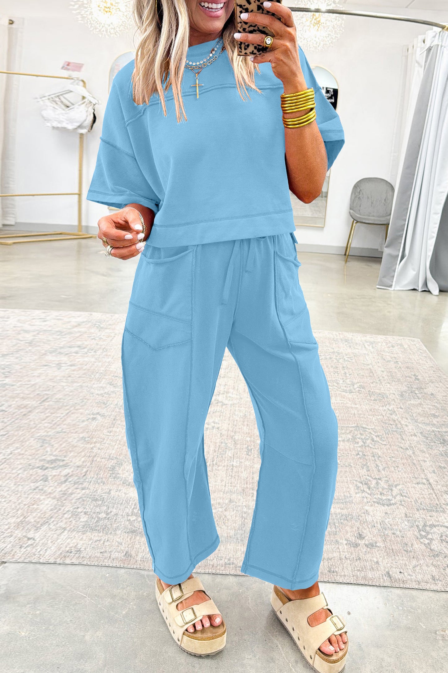 Racing Red Drop Shoulder Boxy Tee and Barrel Pants Set