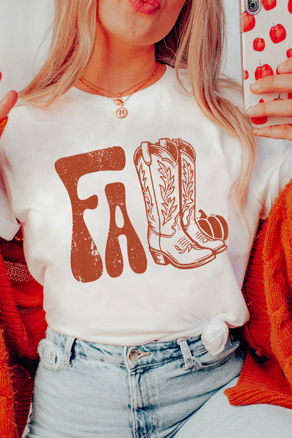 White FALL Boots Cracking Heat Transfer Printing Graphic T Shirt