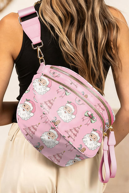 Black Floral Print Multi Pocket Crossbody Bag