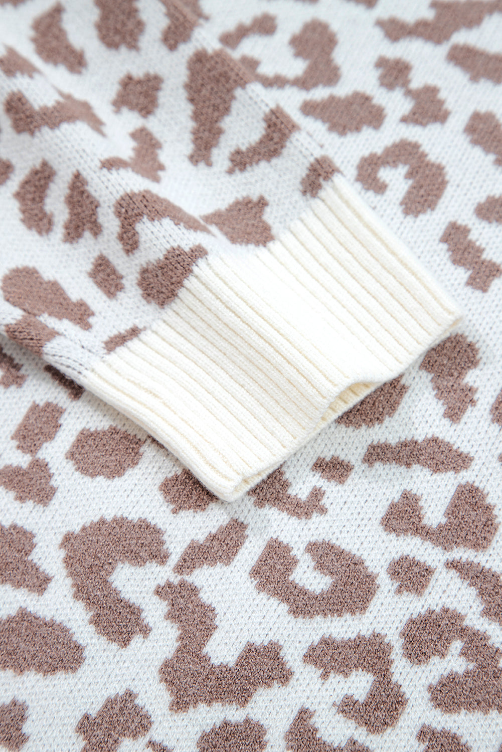 Khaki Leopard Drop Shoulder Knitted Cardigan