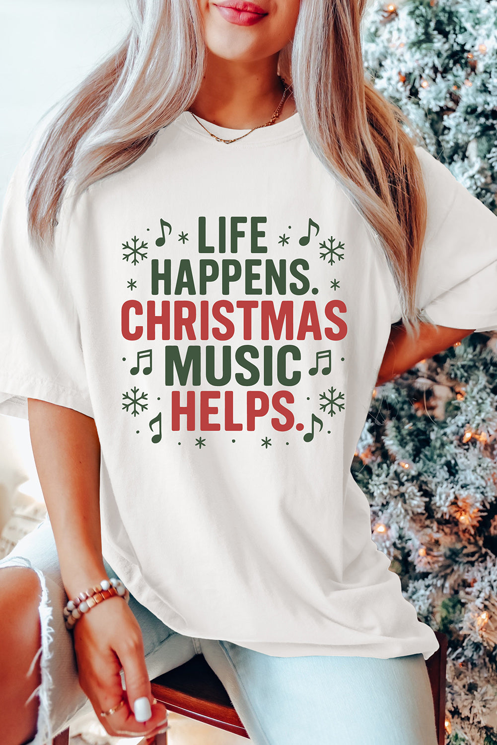 Life Happens, Christmas Music Tee 🎶