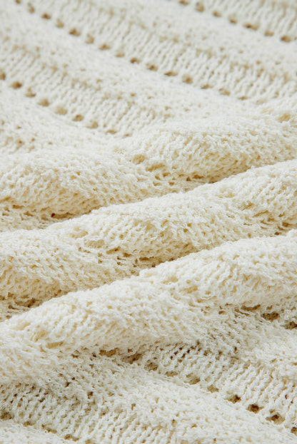 White Hollow Out Knit Round Neck Sweater