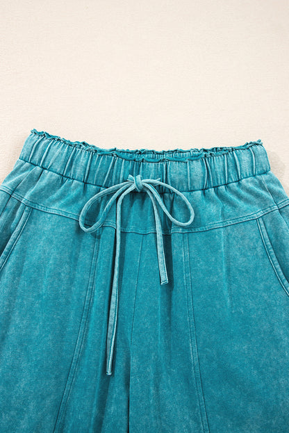 Medium Grey Mineral Wash Knot High Waist Raw Hem Pants