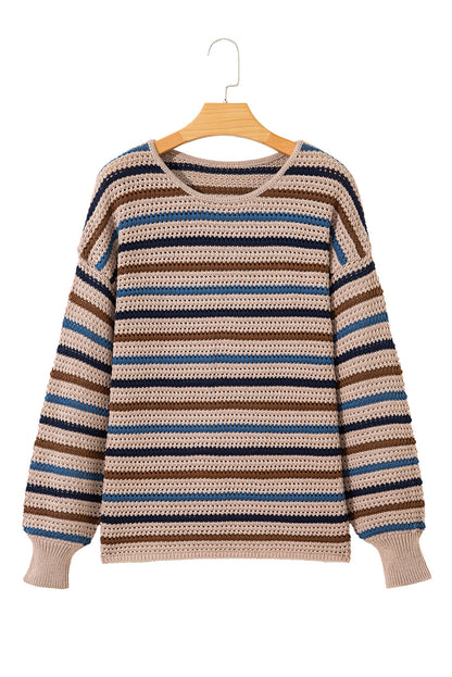 Multicolour Striped Knitted Drop Shoulder Crew Neck Sweater
