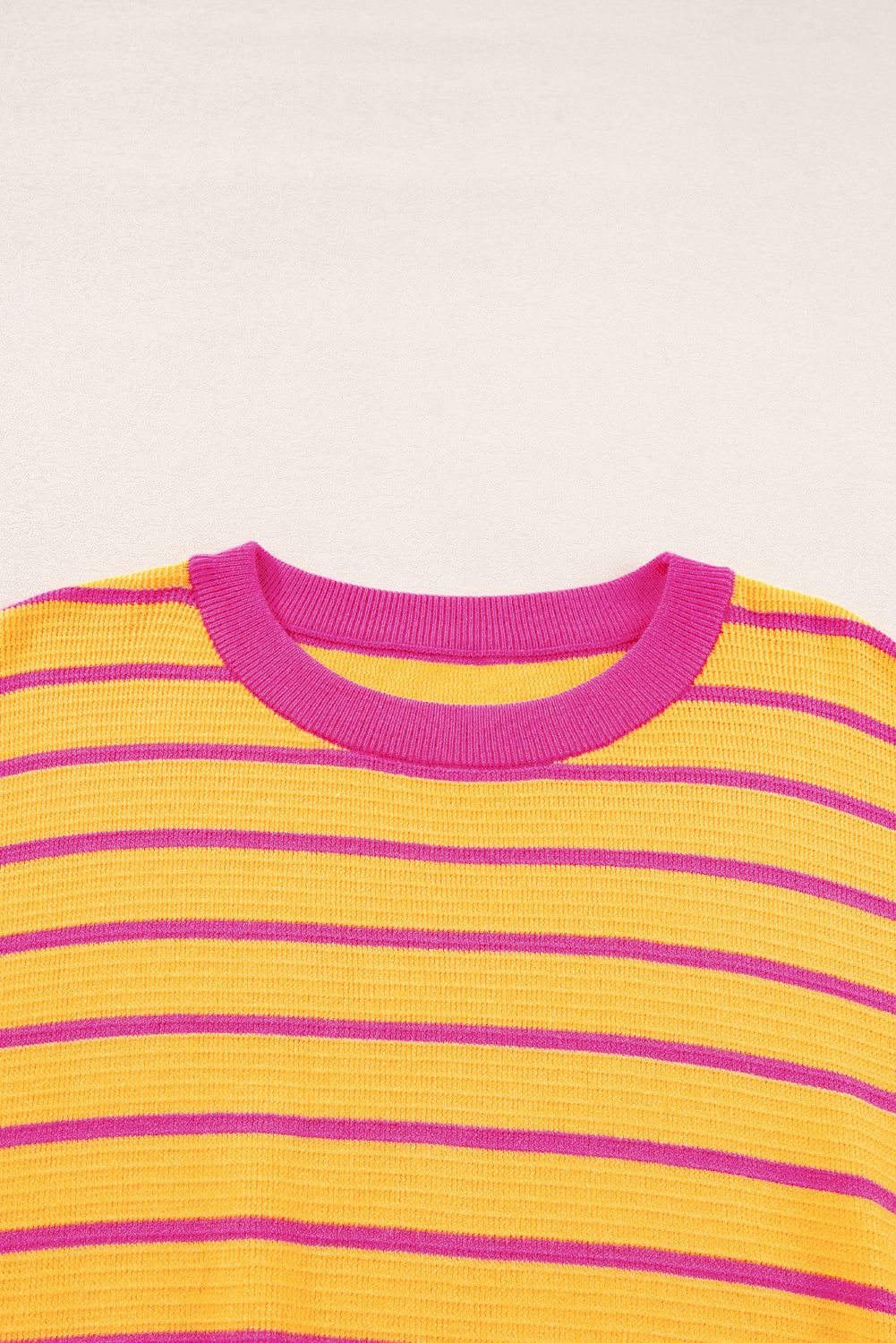 Pink Stripe Round Neck Drop Shoulder Loose Sweater