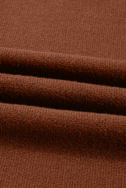 Chestnut Ribbed High Neck Front Pockets Center Seam Shift Sweater Dress
