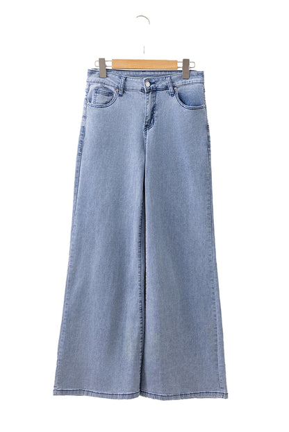 Dirty blue Button Zip High Waist Flared Hem Jeans