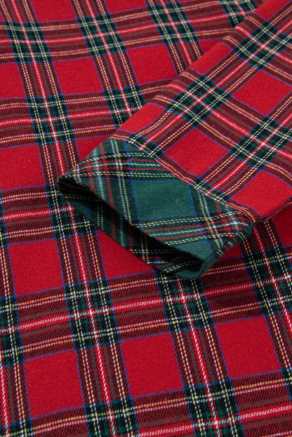 Red Plaid Contrast Color Christmas Holiday Long Sleeve Shirt and Shorts Pajama Set