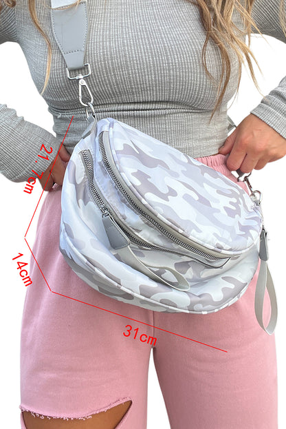Green Camouflage Print Double Zipper Crossbody Bag