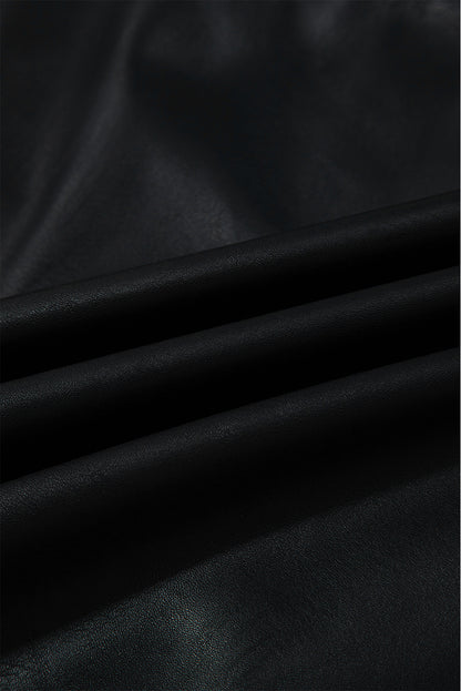 Black Faux Leather Sleeveless Round Neck Mini Dress