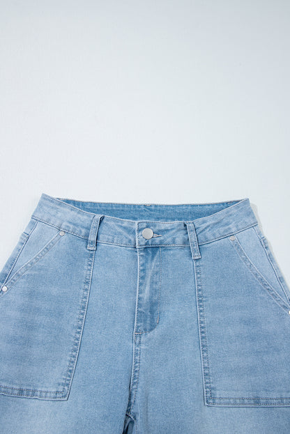 Beau Blue High Rise Relaxed Patch Pocket Jeans