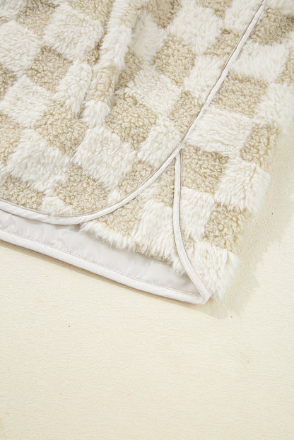 Khaki Sherpa Checkerboard Snap Button Vest Jacket