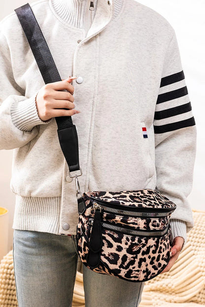 Green Camouflage Print Double Zipper Crossbody Bag