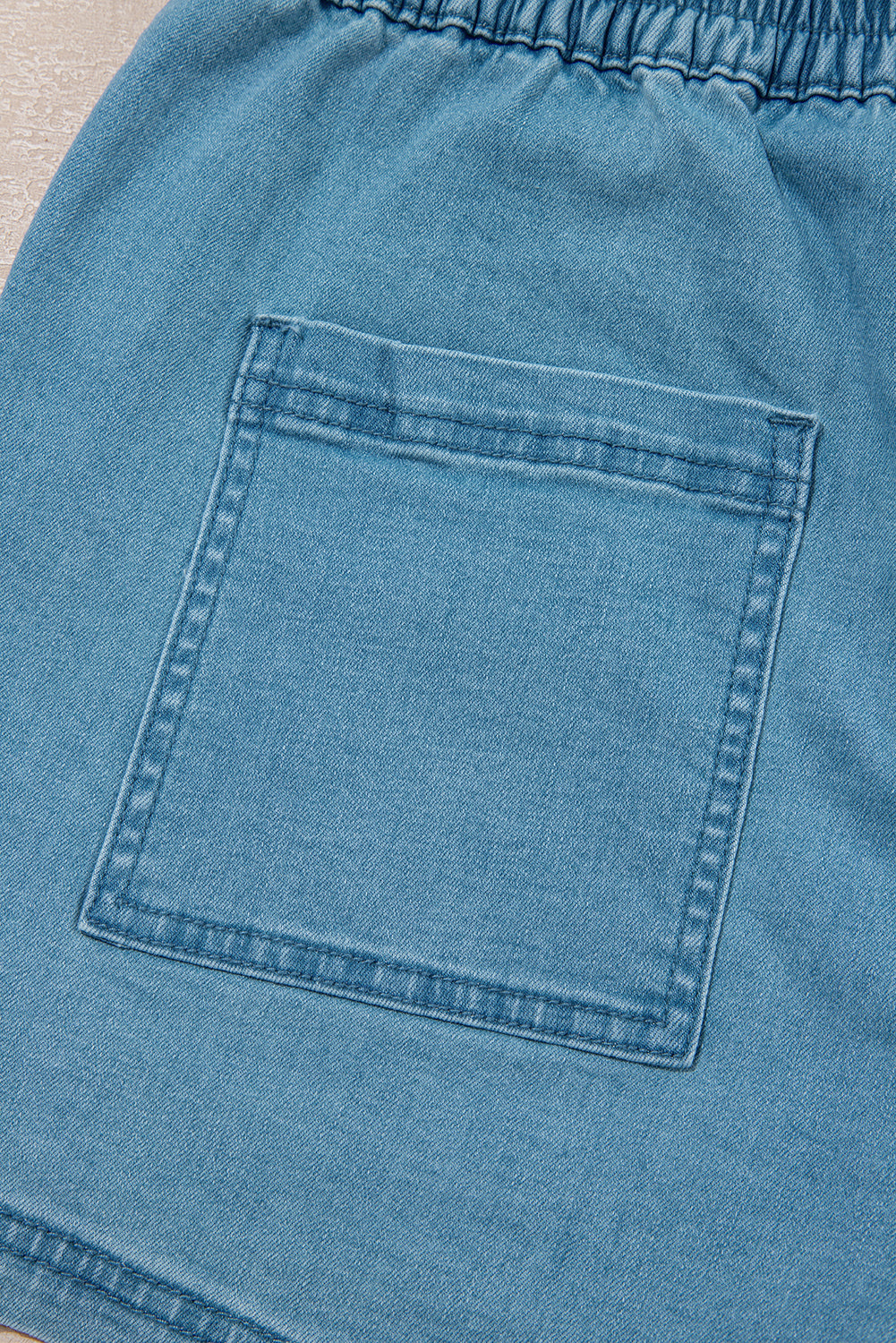 Beau Blue Drawstring Elastic Waist Denim Shorts