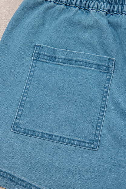Beau Blue Drawstring Elastic Waist Denim Shorts