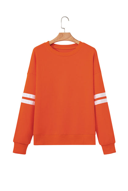 Coffee Preppy Striped Sleeve Loose Sweatshirt