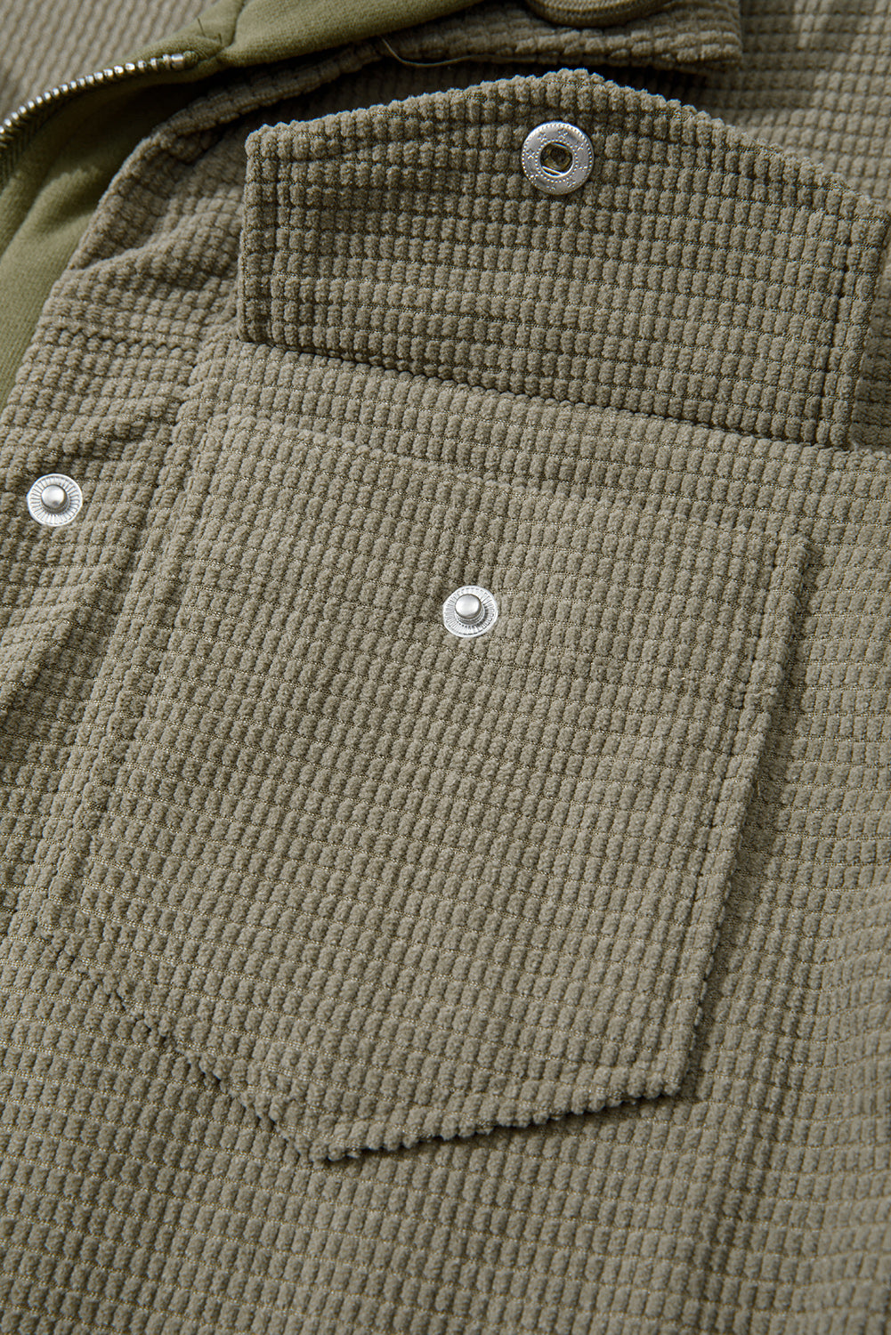 Laurel Green Solid Color Textured Patchwork Flap Pocket Shacket