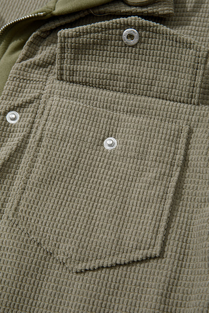Laurel Green Solid Color Textured Patchwork Flap Pocket Shacket
