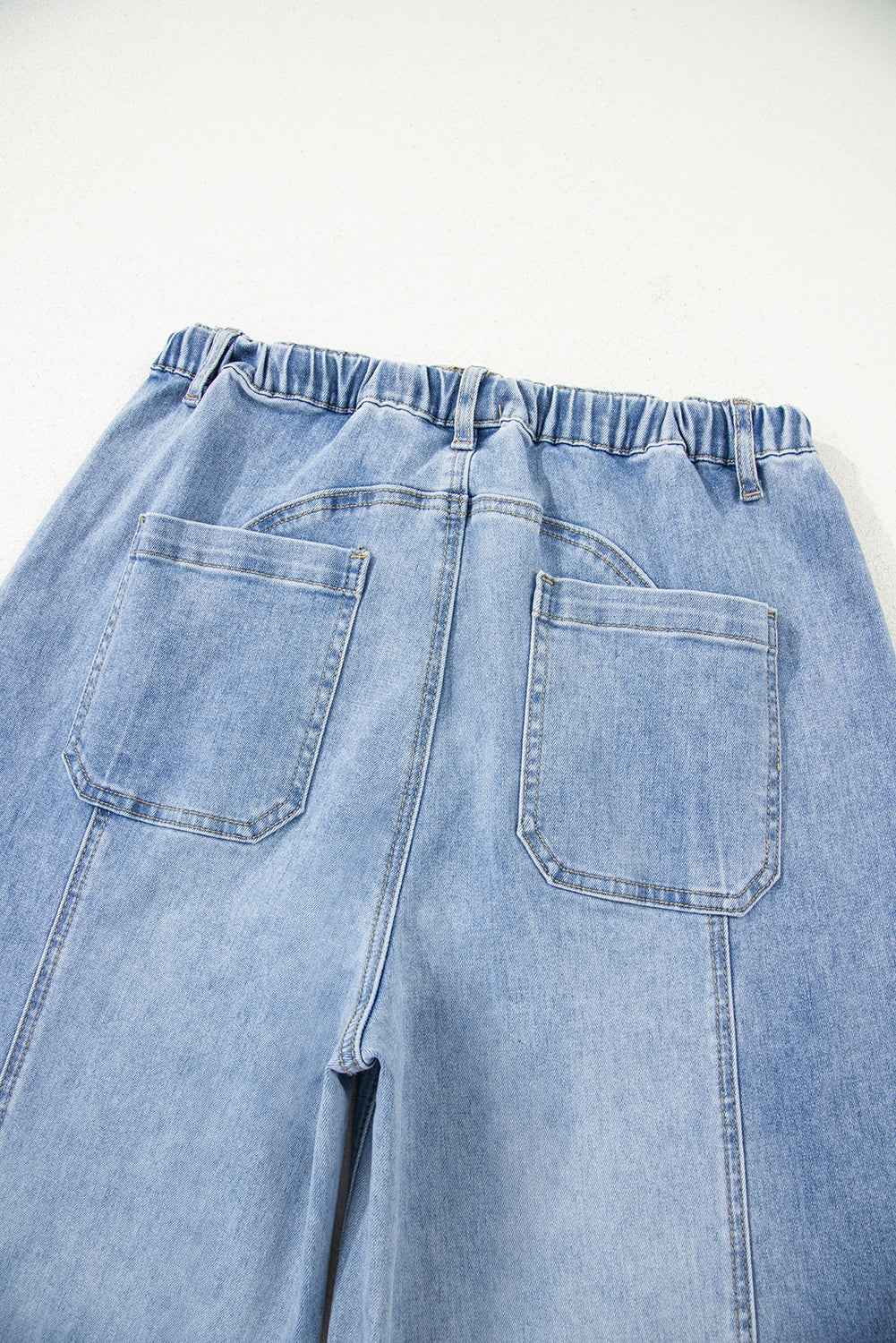 Prussian Blue Drawstring Seam Detail Raw Hem Wide Leg Jeans
