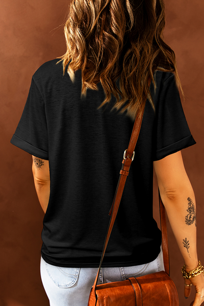 Black Vintage Bull Head Embroidered Pattern T Shirt