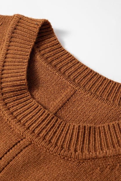 Straw Yellow Ribbed Detail Solid Color Mini Sweater Dress