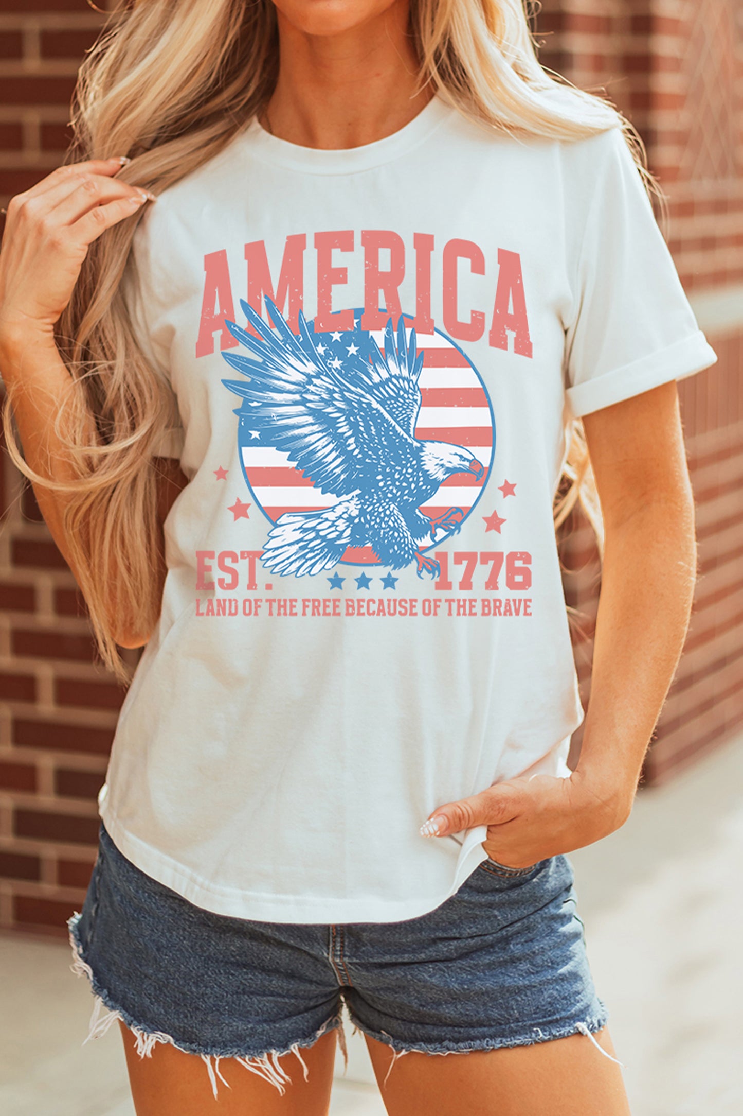 White Vintage AMERICA Eagle Printed Freedom Spirit Patriotic Tee