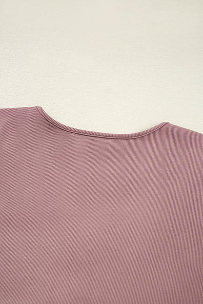 Old Rose Ruched Sweetheart Neck Ribbed Long Sleeve Top