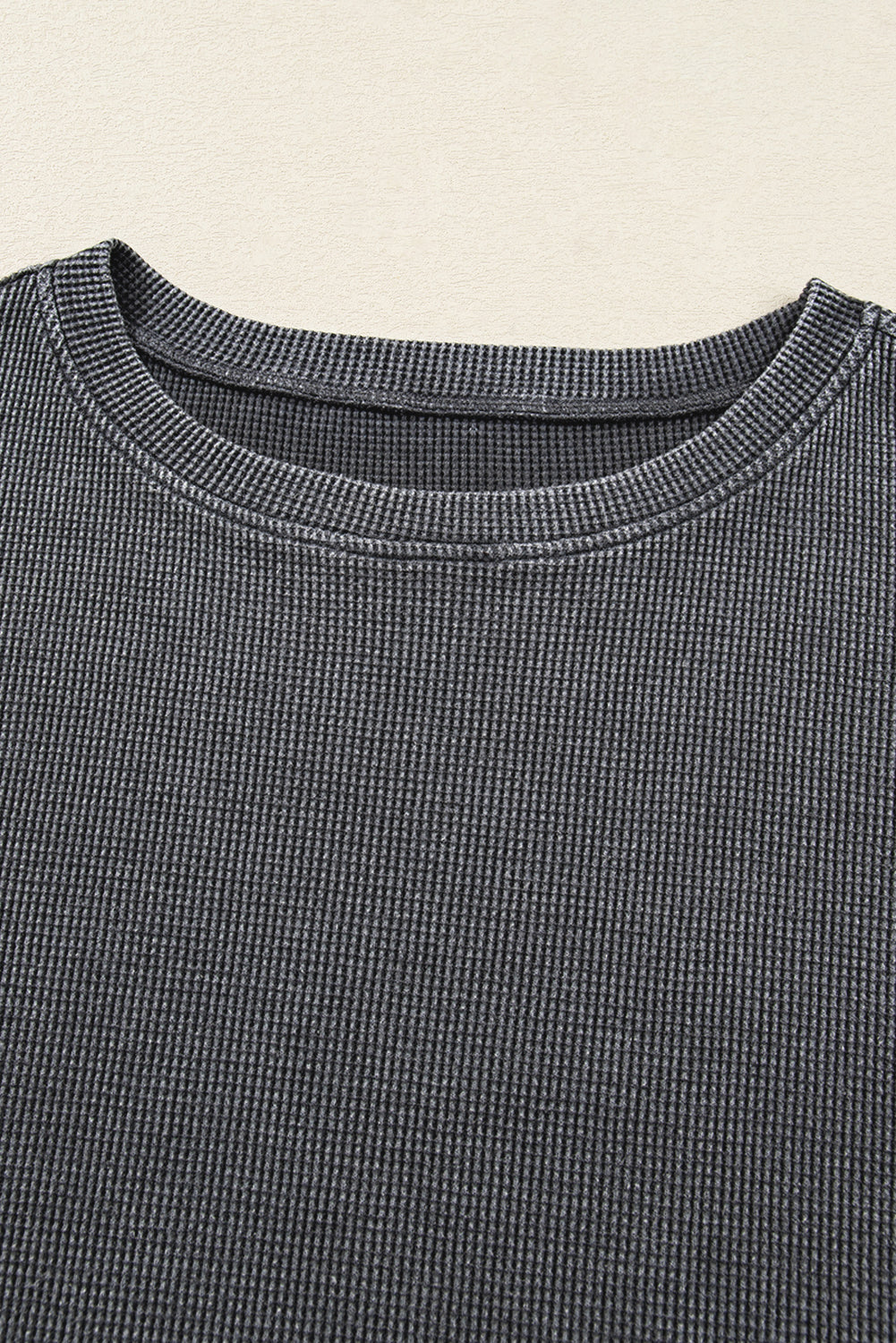 Mist Green Ribbed Plain Long Sleeve Loose Top