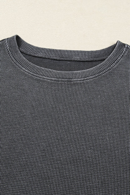 Mist Green Ribbed Plain Long Sleeve Loose Top